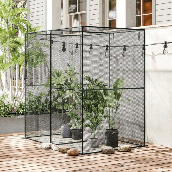 Black Crop Cage Plant Protector 70.9×47.2×70.9", HDPE & Steel Frame, Walk-in Zippered Door, Windproof Level 4 for Vegetables & Crops