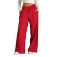thumbnail image 5 of Women's Oversized Wide Leg Sweatpants - Elastic Drawstring Low Waist - Lightweight Casual Pants with Pockets, 5 of 8