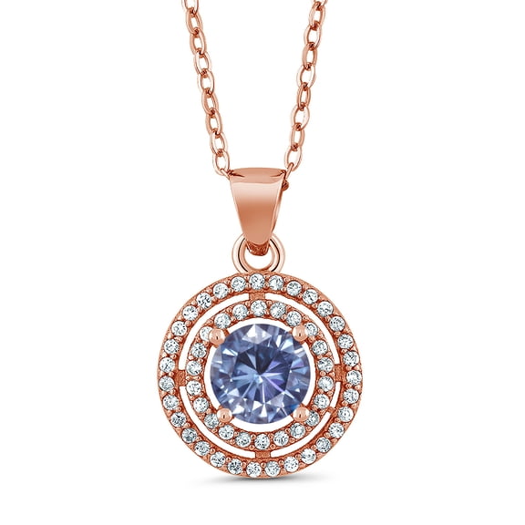 Gem Stone King 18K Rose Gold Plated Silver Pendant with Chain Persian Blue Moissanite (1.44 Cttw)