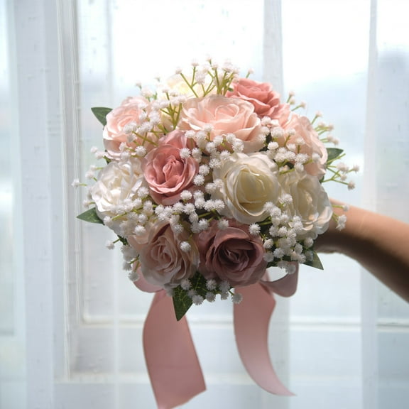 Nvzi Wedding Bouquets for Bride - Bridal Bouquets for Bride - Pink-A Silk Champagne Rose Artificial Flowers for Wedding, Church Home, Proposal, Decortion Prop