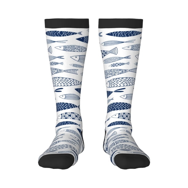 Balery Blue Fish Calcetines novedosos Calcetines deportivos Calcetines hasta la rodilla Calcetines de algodón Calcetines originales y geniales