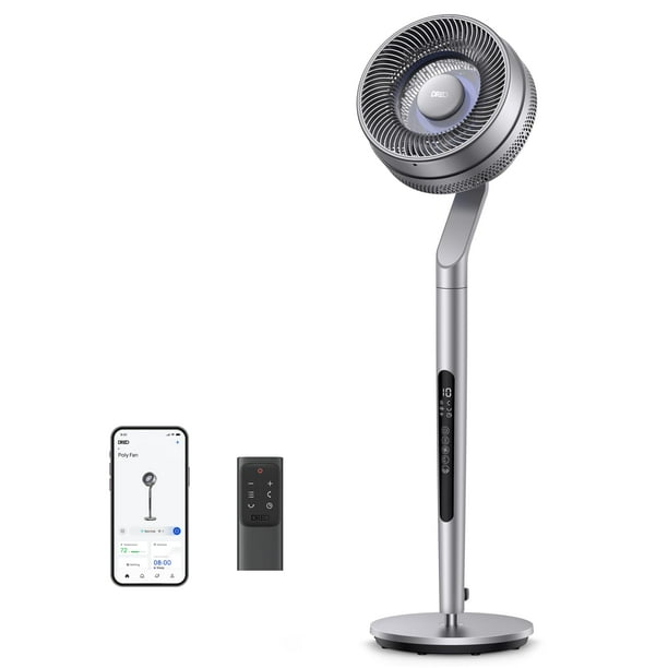 Dreo Ventilador de pedestal con control inteligente, altura ajustable de 40-44 pulgadas, ventiladores silenciosos de CC para dormitorio, ventilador oscilante omnidireccional de 120°+85°, flujo de aire