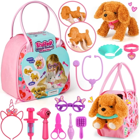 UQN Veterinarian Kit for Kids, 12Pcs Vet Playset for Kids, Kids Doctors Play Set with Pet Handbag, Movable Joints Plush Dog Toys for Kids, Doctor Kit Birthday Gifts for Boys Girls Toddlers Ages 2 3 4