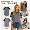 thumbnail image 6 of TEMOFON Women T-Shirts Fashion Summer Short Sleeve Top for Women Casual Y2K Tunic Striped Sleeve Shirts Going Out Grey Tees, 6 of 8
