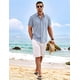 thumbnail image 4 of Camisa COOFANDY de lino casual de manga corta, azul claro, 4 of 5