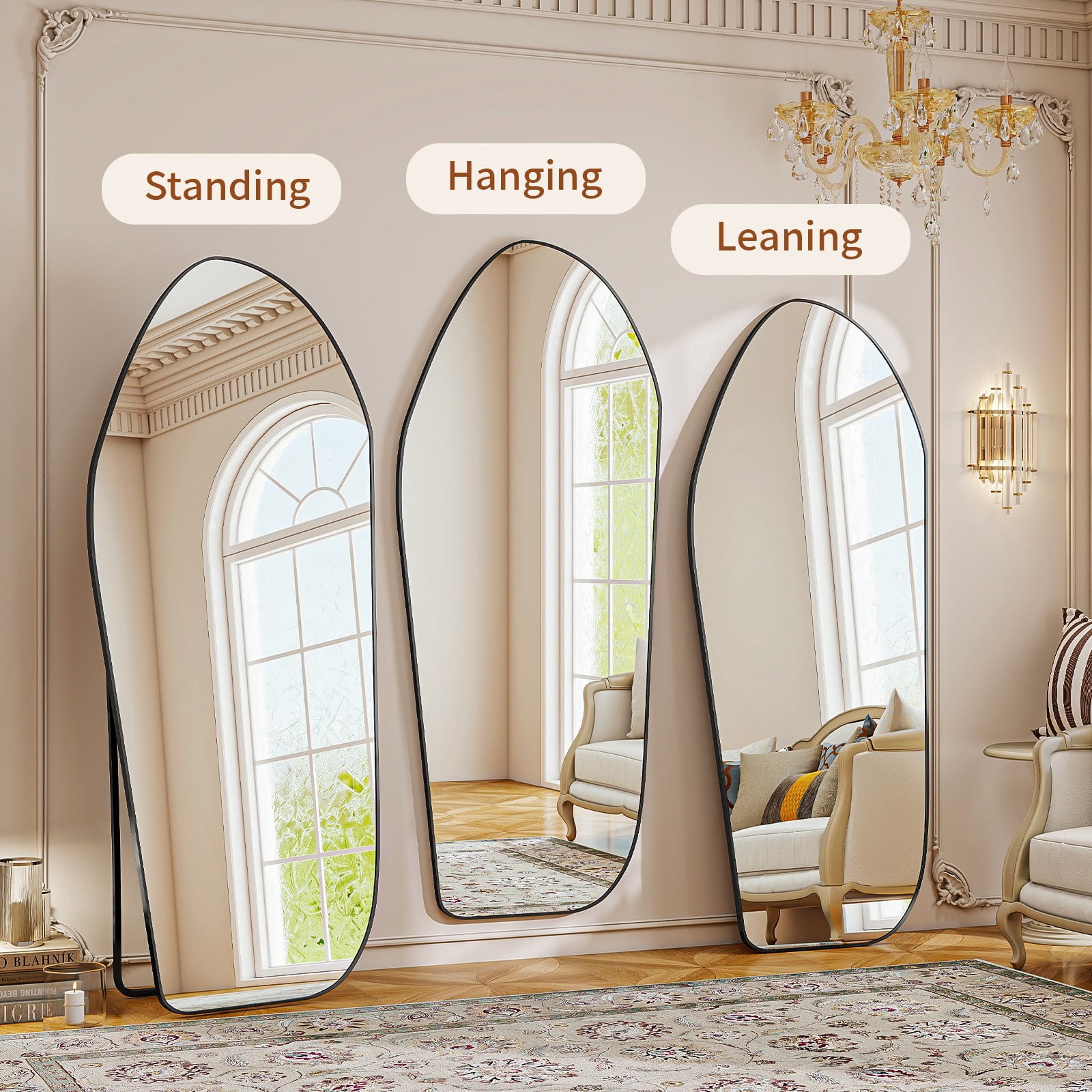 SHATTERVIEW 67"x24" Full Length Mirror Floor Mirror Irregular Decorative Wall-Mounted Mirror, Black