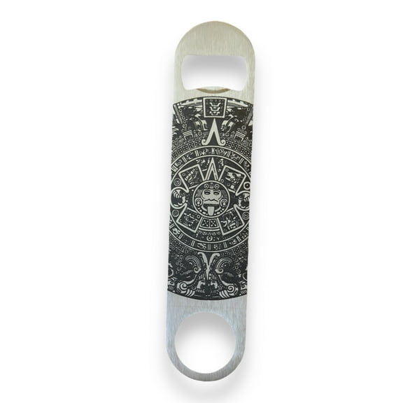 Hip Flask Plus Aztec Calendar Stainless Steel Bottle Opener