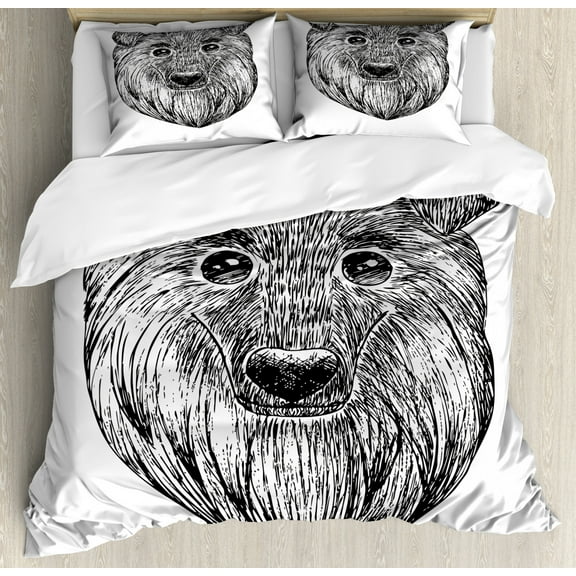 Charcoal Duvet Cover Set King Size, Drawing Illustration of Collie Scottish Shepherd Doggy Animal Art, Decorative 3 Piece Bedding Set with 2 Pillow Shams, Charcoal Grey and White, by Ambesonne