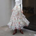 thumbnail image 6 of Women Floral Print Long Skirt Elastic High Waist Skirt irregular hem Mesh Skirt Pleated Dress Elegant Streetwear Tulle Skirt, 6 of 7