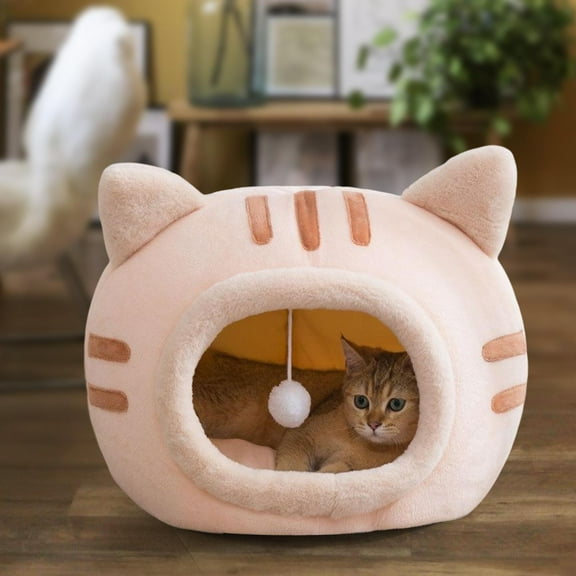 Cute Cat Sleeping Bed Semi Closed Small Dog Bed Bottom Hut Warm Puppy Kennel Basket Kitten House for Kitty Small Medium Large Dogs pink S