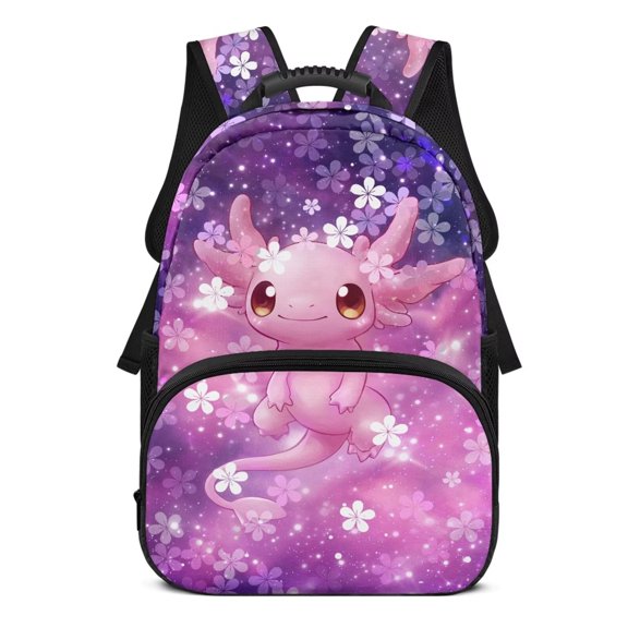 Aplkyhs Cherry Blossom Axolotl School Backpack for Students 6-18 Ergonomic Padded Adjustable Straps Large Capacity Water Resistant Book Bags for Kids Elementary Middle High School