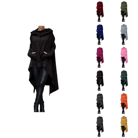 Hoodie Dress for Women with Pockets Fall Winter Irregular Hem Plain Loose Hooded Sweatshirt Pullover Tops
