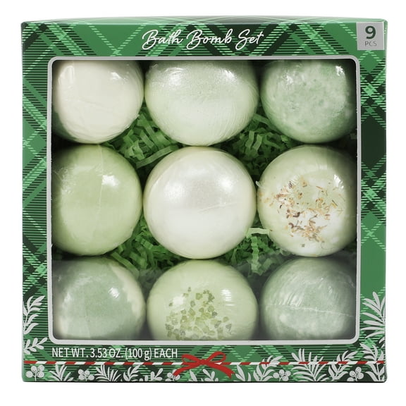 Bath and Body Gift Set 9 Pieces Bath Bomb, Spa Set with 9 Herbal and Fruity Scents, Relaxing Self Care Gift - Green