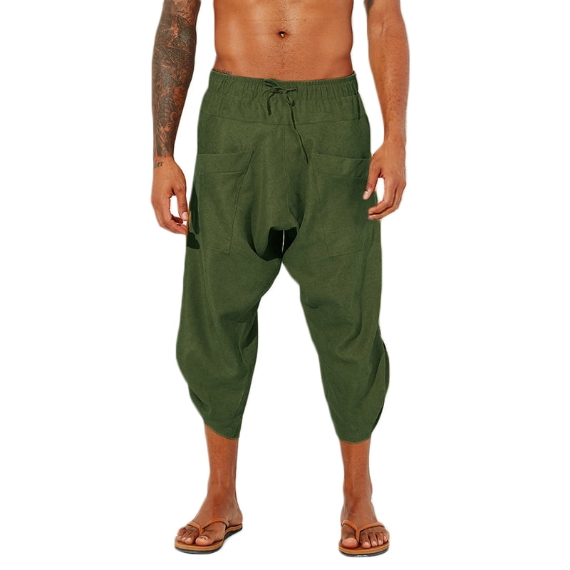 INCERUN Men's Cotton Linen Comfy Trousers Straight Yoga Plain Summer 3/ ...