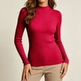 thumbnail image 3 of AherBiu Womens Ribble Knitted Tops Mock-Neck Long Sleeve Slim Fitted Stretch Fall Winter Basic Layer Shirt Pullover(Small,Red1), 3 of 9