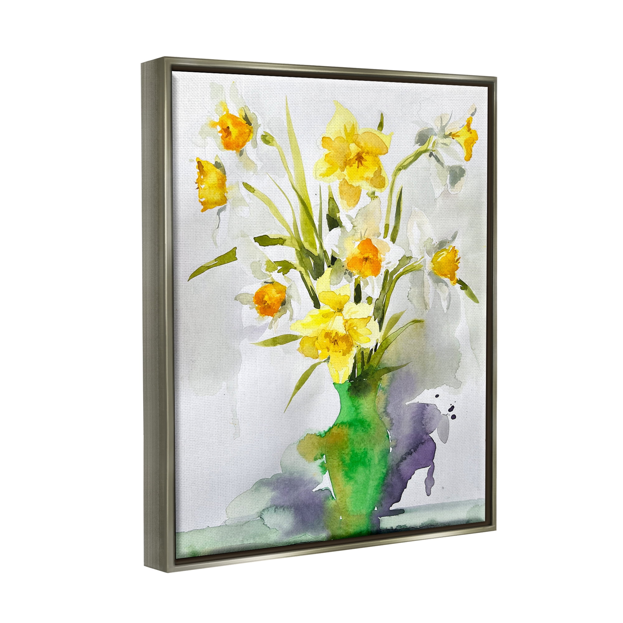 Stupell Industries Modern Daffodils Vase Botanical & Floral Painting Gray Floater Framed Art Print Wall Art, 25 x 31