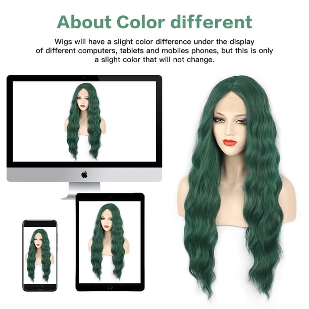MORICA Green Wigs For Women Long Wavy Synthetic Green Wig 