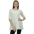 thumbnail image 6 of Bimba Women's Summer Casual White Boho Tunic With Lace 3\4 Sleeve Cotton Top-4, 6 of 9