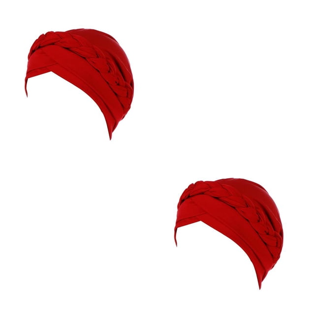 ZLight Turban Breathable Assorted Colors Single Layer Elastic Comfortable Polyester Head Scarf Wraps Hair Bonnet for Women Red Standard 2Set