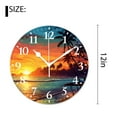 thumbnail image 2 of 12 Inch Wall Clock Battery Operated Silent Clock Decorative for Office, Kitchen, Outdoor, Living Room，Orange Sunset View Seashore Beach Palms Tree Beautiful Drawings, 2 of 4
