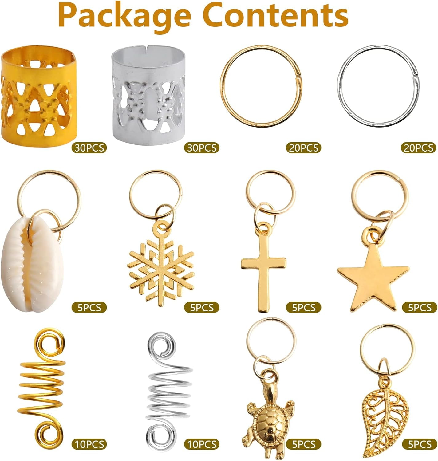 ZYNERY Hair Braid Rings Hair Cuffs Set, 150 Pieces Metal Hair Jewelry Pendant Rings Charm Hair Clip Braiding Circle, Dreadlocks Hair Accessories/Decoration for Woman and Man (Gold & Silver)