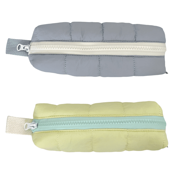 2 Pcs Student Pencil Pouch, Large Capacity Makeup Bag, Korean Ins Style Soft Quilted Pen Bag, Daily Pen Storage Organizer, Cute Handbag Design with Zipper, Light Blue & Yellow