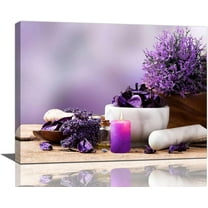 Purple Zen Wall Art Spa Bathroom Decor Canvas Prints Lavender Candles Stone Painting Pictures Wall Decor Framed Modern Artwork Decor for Bathroom Living Room 12"x16"