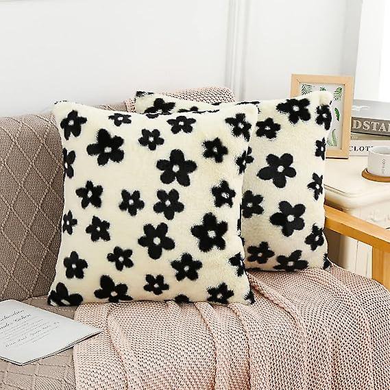 Fundas de ALMOHADA de felpa TANGJMXG 18 x 18 pulgadas Juego de 2 blanco y negro Flowe