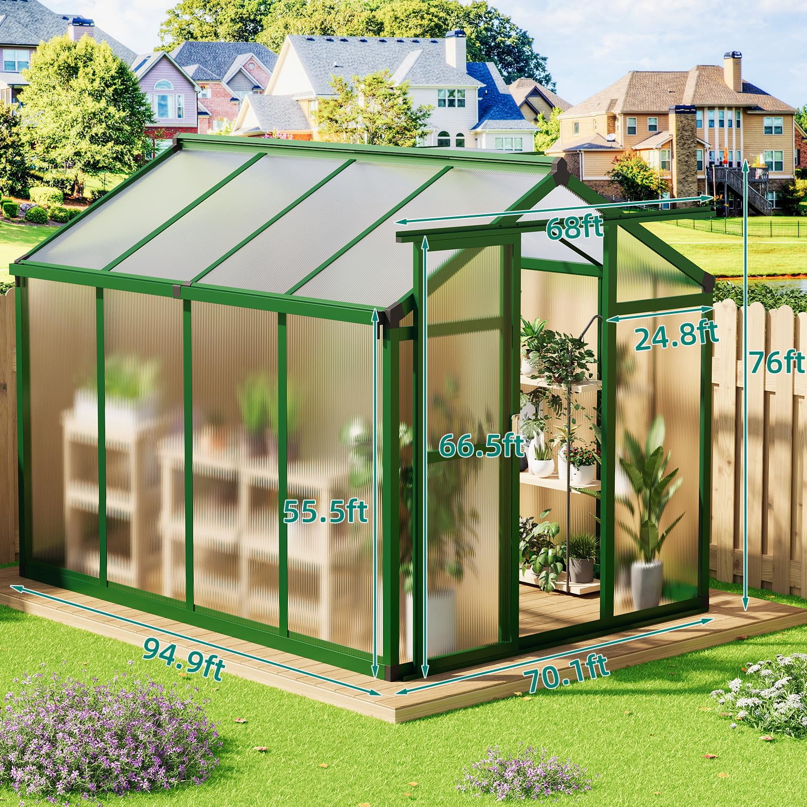 6x8 FT Greenhouse, Large Aluminum Outdoor Polycarbonate Greenhouse with Roof Vent, Walk-in for Winter Garden, Easy Assembly for Backyard & Patio