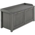 thumbnail image 1 of Modern Farmhouse Tray Top Grooved Drop Down Shoe Storage Bench in Gray Wash, 1 of 13