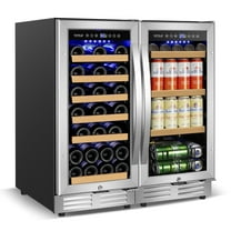 30" Wine and Beverage Refrigerator 30 Bottle & 130 Can Dual Zone Split Wine Cooler with Four Handles