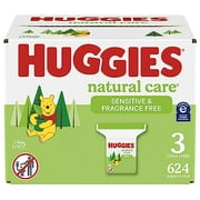 Huggies Natural Care Sensitive Baby Wipes, Hypoallergenic, 99% Purified Water, 3 Refill Packs (624 Wipes Total) packaging may vary