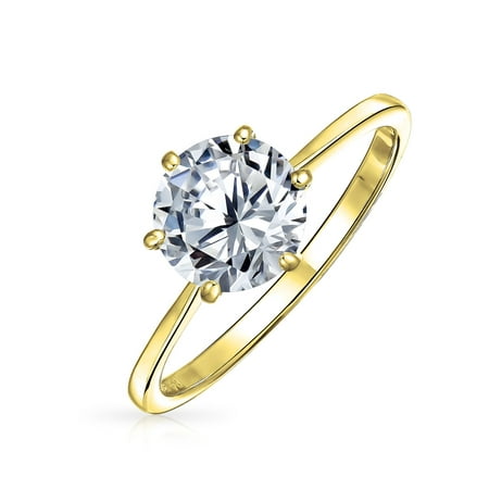 Simple 2.5CT 6 Prong Brilliant Cut AAA CZ Solitaire Engagement Ring Thin Band 14K Gold Plated 925 Sterling