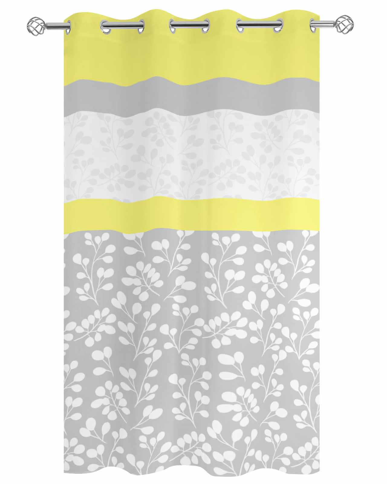 Yellow Grey Outdoor Curtains for Patio, Chic Garden Floral Stripe Embroidery Design Privacy Drapes Grommet Waterproof Outside Curtains for Porch/Cabana/Balcony 54"x 108", 1 Panel