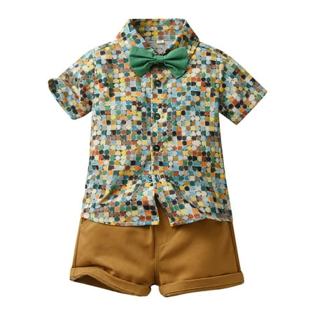 

Xiulive Toddler Gentleman Boys Short Sleeve Casual Tops Hawaii Beach Holiday Floral Shirts T Shirt Shorts Outfits Kids Classic Fit Clothes set