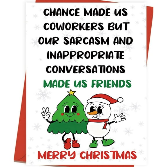 Funny Christmas Card for Coworkers - "Chance Made Us Coworkers" Sarcasm Design - Perfect for Holiday Gifting, Includes Envelope