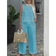 thumbnail image 3 of Trajes sencillos de lino y algodón para mujer, blusa holgada sin mangas a la moda de verano, pantalones de pierna ancha, conjunto de dos piezas para mujer, trajes informales, 3 of 5