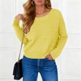 thumbnail image 4 of zaveiop Sweaters for Women Long Sleeve Fall Outfits 2025 Back Bow Knot Sweaters Round Neck Solid Knit Pullover Tops (Yellow, XL), 4 of 7