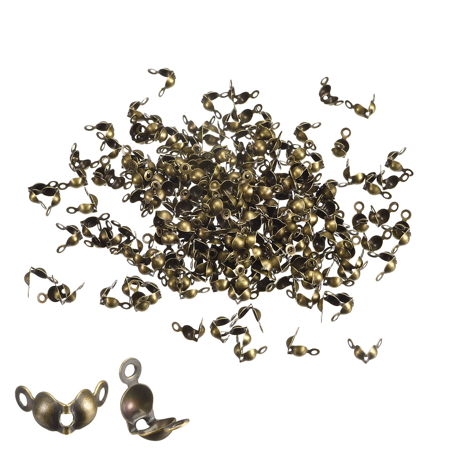 Uxcell Bronze 200Pack Metal Open Bead Tips Knot Covers Jewelry Making