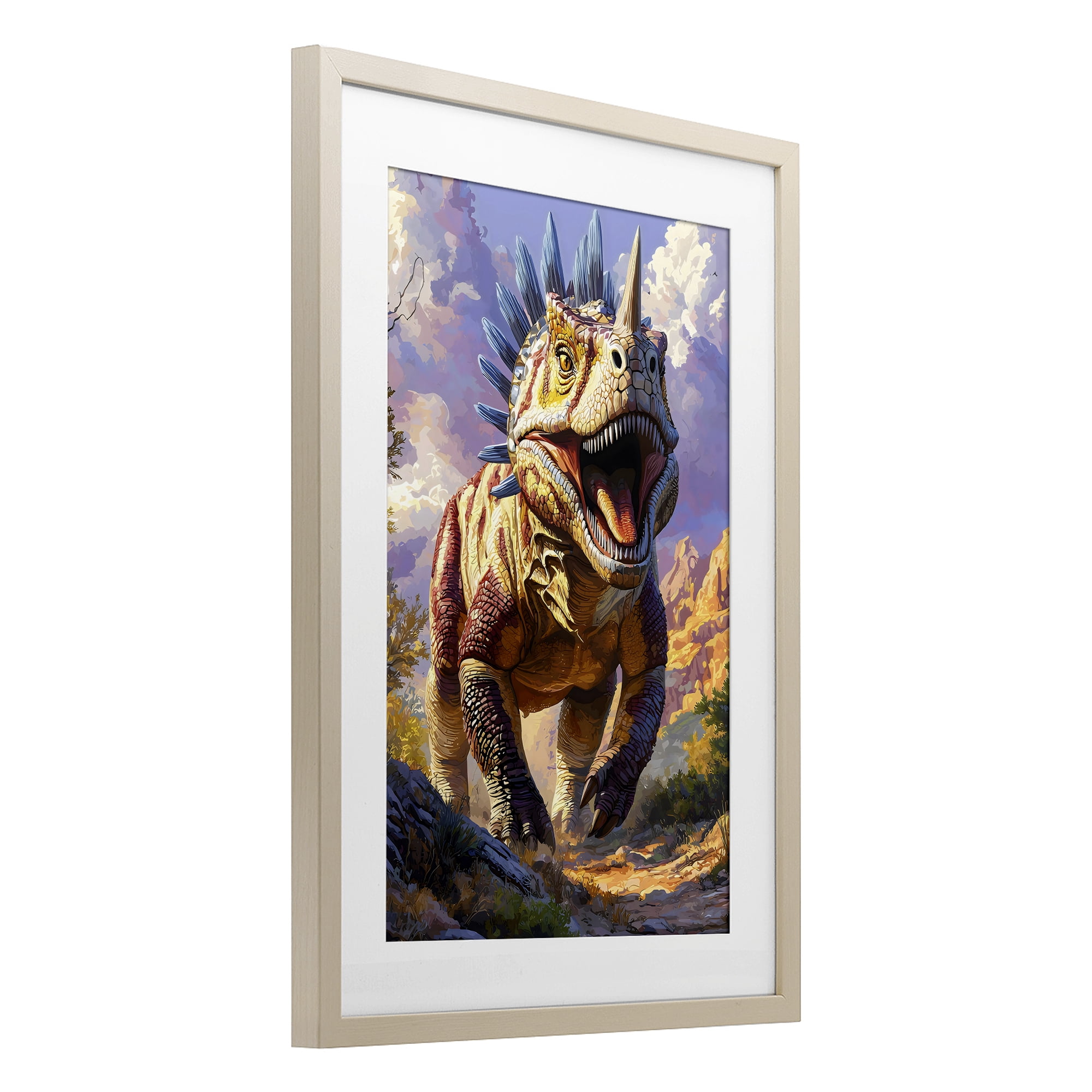 Stupell Industries Fierce Horned Dinosaur Birch Framed Print Under Glass, design by Creative Studio