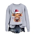 thumbnail image 1 of Chandail en Molleton Décontracté à Manches Longues pour Femmes, Imprimé Vache Western de Noël, 1 of 4