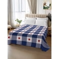 thumbnail image 2 of 4th of July Queen Size Flat Sheet, Wrinkleproof & Fadeproof Cooling Flat Bed Sheet Only, Independence Day Blue White Plaid Red Star Breathable Soft Bedding Top Sheets 90 x 102 Inches, 2 of 8