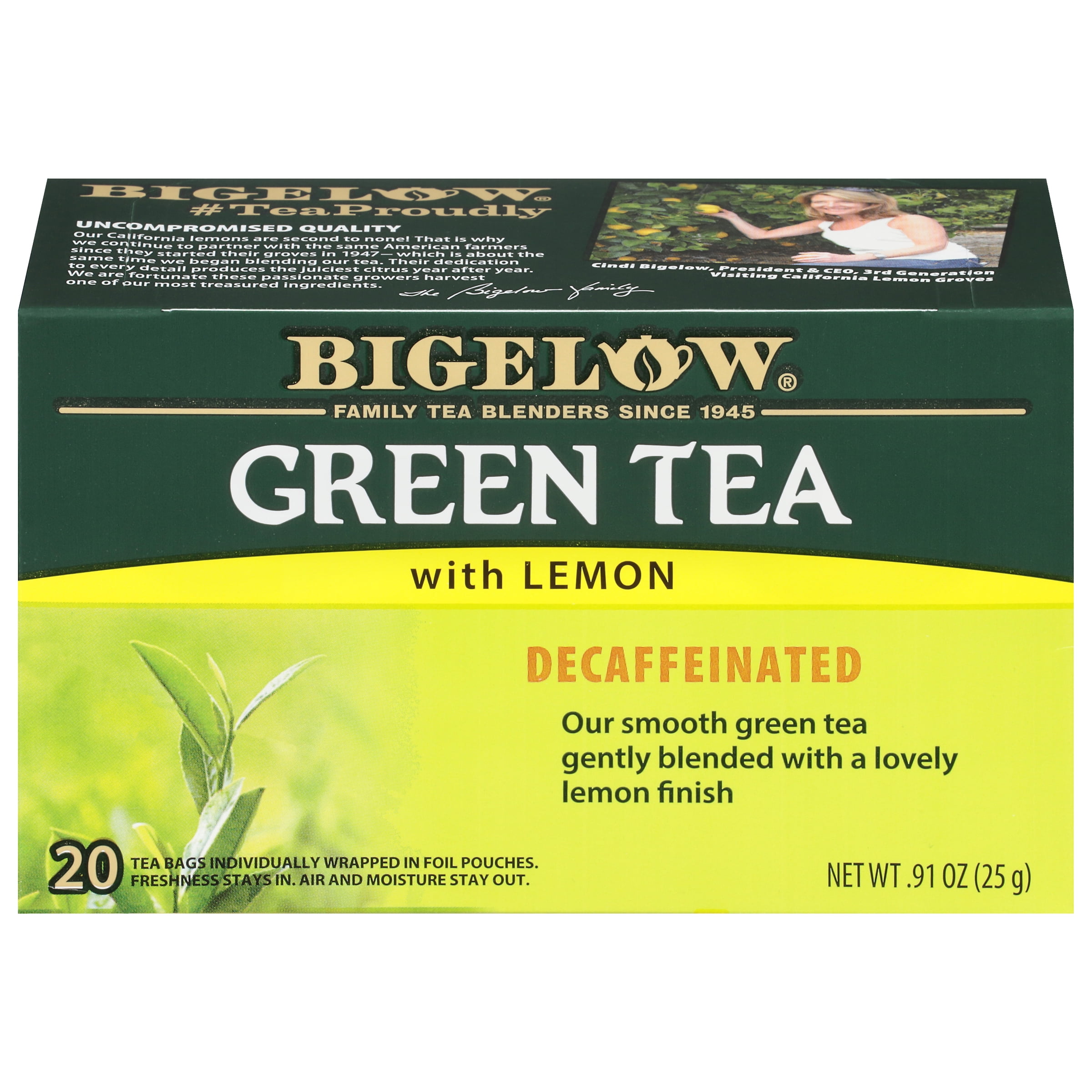 Bigelow Green Tea with Lemon, Decaffeinated Green Tea Bags, 20 Count