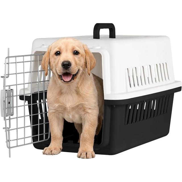 Jaula Transportadora para Gato Perro Caja de Viaje para Mascotas Jaulas para Viaje Transportadora para Perro Chico y Mediano (Negro/Blanco)