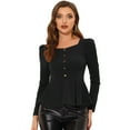 thumbnail image 1 of INSPIRE CHIC Blouse à Encolure Carrée pour Femme, Boutons devant, Basque, Tricot, Manches Longues, Noir, m, 1 of 4