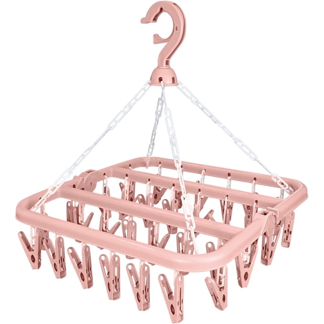 Tendedero para colgar ropa con 32 clavijas resistentes al viento, tendedero plegable para calcetines, ropa interior, ropa de bebé, toallas (rosa)