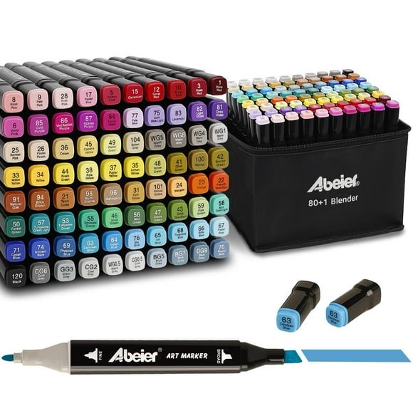 ABEIER 80 Couleurs Marqueurs à Base d'Alcool, Ensemble de Marqueurs à Double Pointe, plus 1 Stylo Mélangeur Incolore, Croquis Permanent