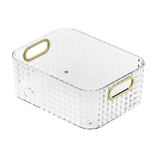 Xihbxyly Caja de Almacenamiento de Escritorio, Organizador de Cosméticos Transparente, Cesta Versátil para Baño y Cocina, Diseño Apilable y Portátil, Multiusos, para Oficina y Despensa, 28 X 22 X 11