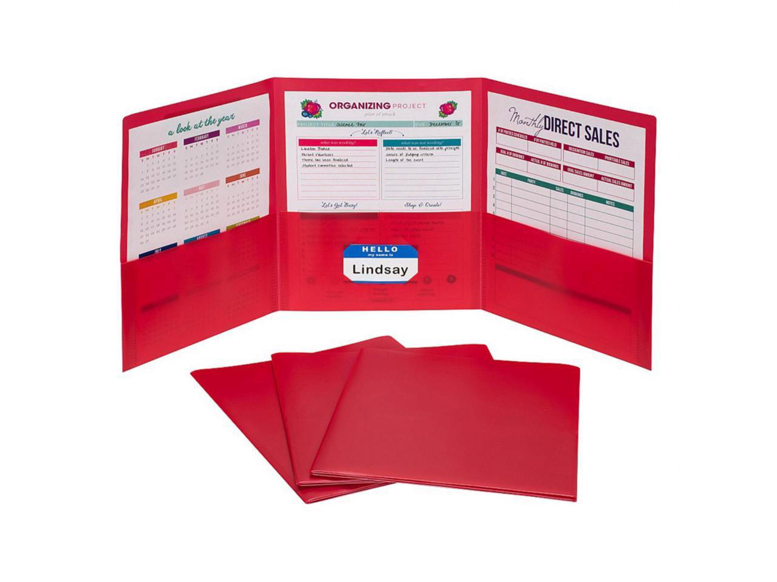 C-Line 3-Pocket Poly Portfolio, Red, Box of 24