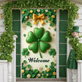 thumbnail image 6 of Green Theme St. Patrick's Day Banner Clover Pattern Festival Banner Gold Accent Striped Border Lucky Clover Display for St. Patrick's Day Party Festival Indoor Decoration, 6 of 9